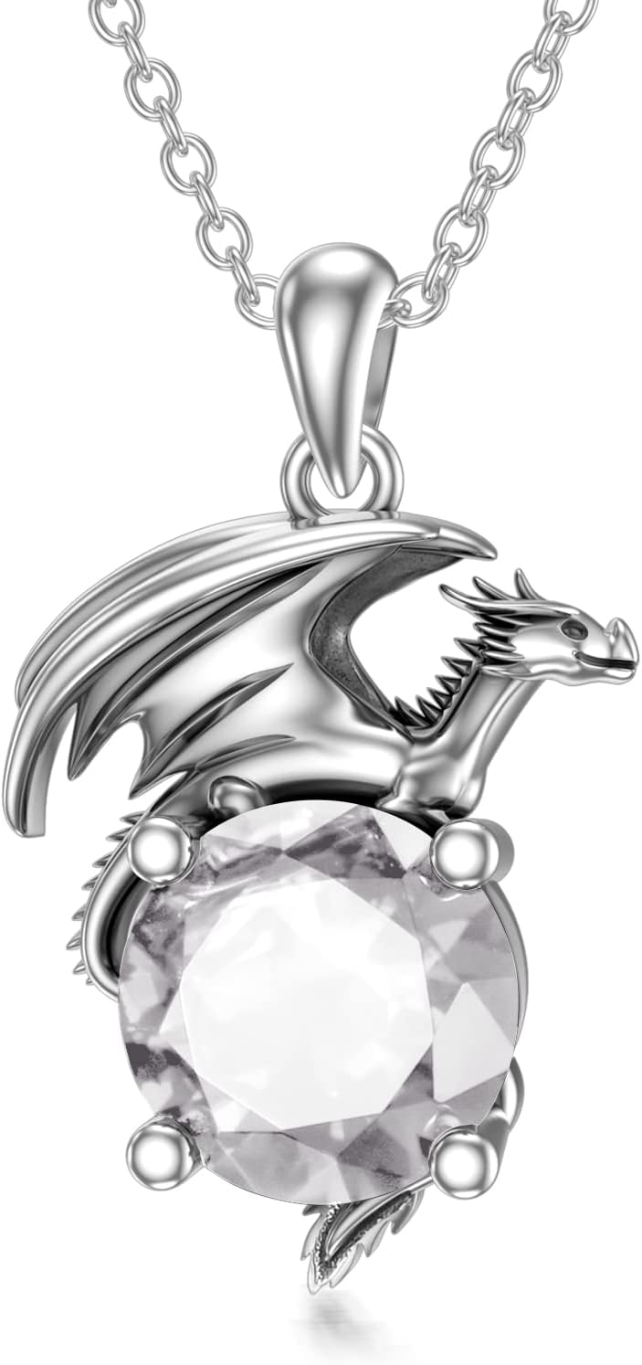 Dragon Necklace for Women/Men Sterling Silver Necklace with Birthstone Gift for Women/Men
