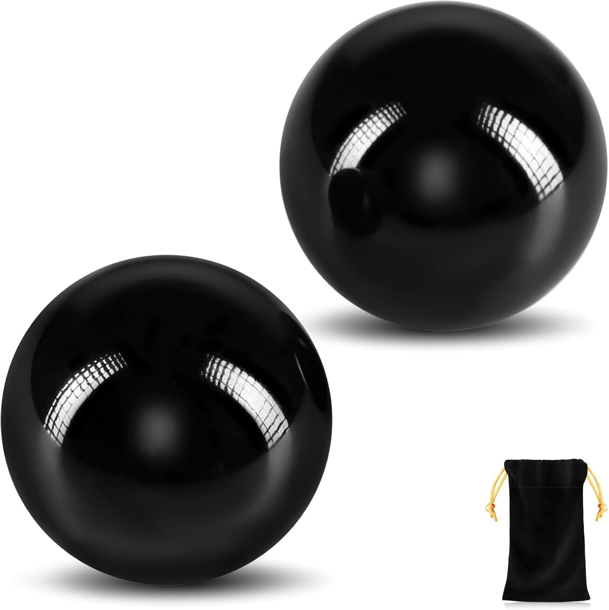 Learay 2Pcs Baoding Balls, Boading Balls for Hand Therapy, Black, 1.57 inch