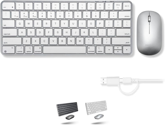 Macally Apple Wireless Keyboard and Mouse for Mac - Dual Mode (Bluetooth + Wired) - Multi-Device, Rechargeable - Mini Wireless Keyboard and Mouse Combo for MacBook, iPad, Mac mini/Air/Pro (Silver)