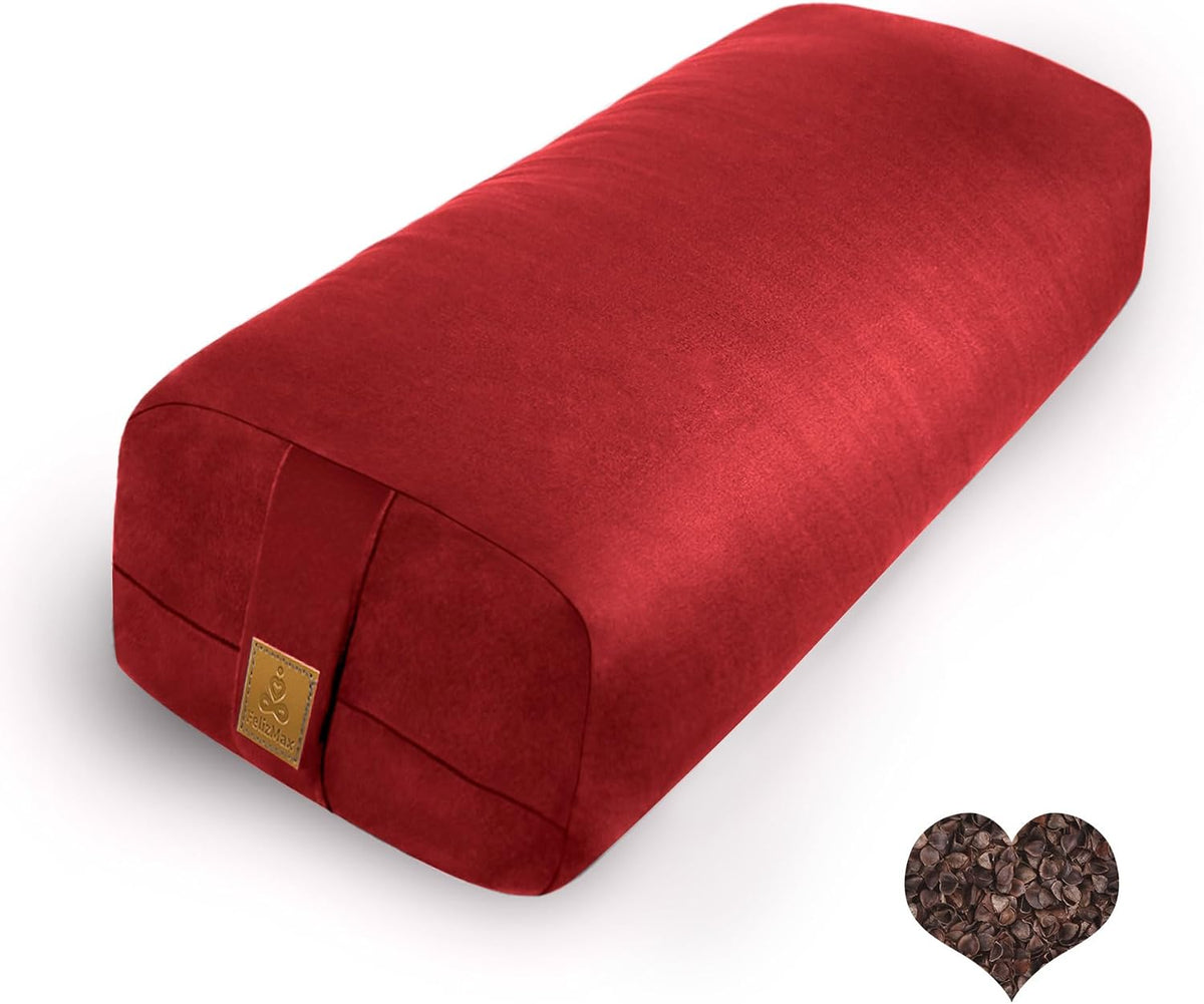 Organic Buckwheat Bolster (24X10.5X5.5 in) Supportive Rectangular Meditation Pillow 100% Cotton Cover Yoga Pillow