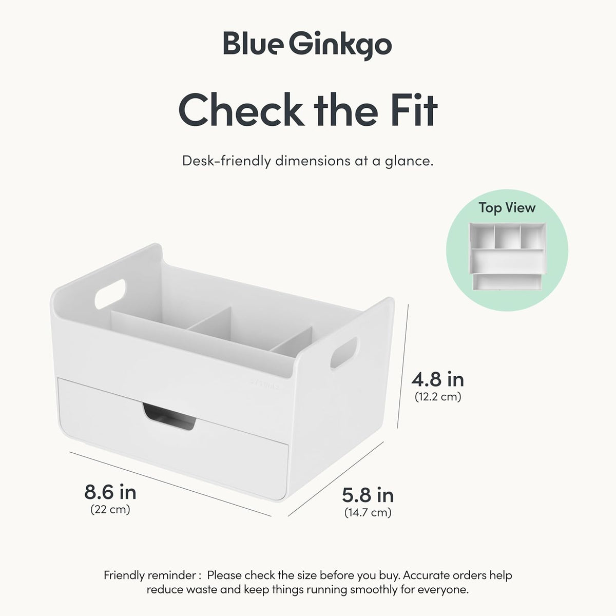 BLUE GINKGO Portable Desk Organizer, White, Made in Korea
