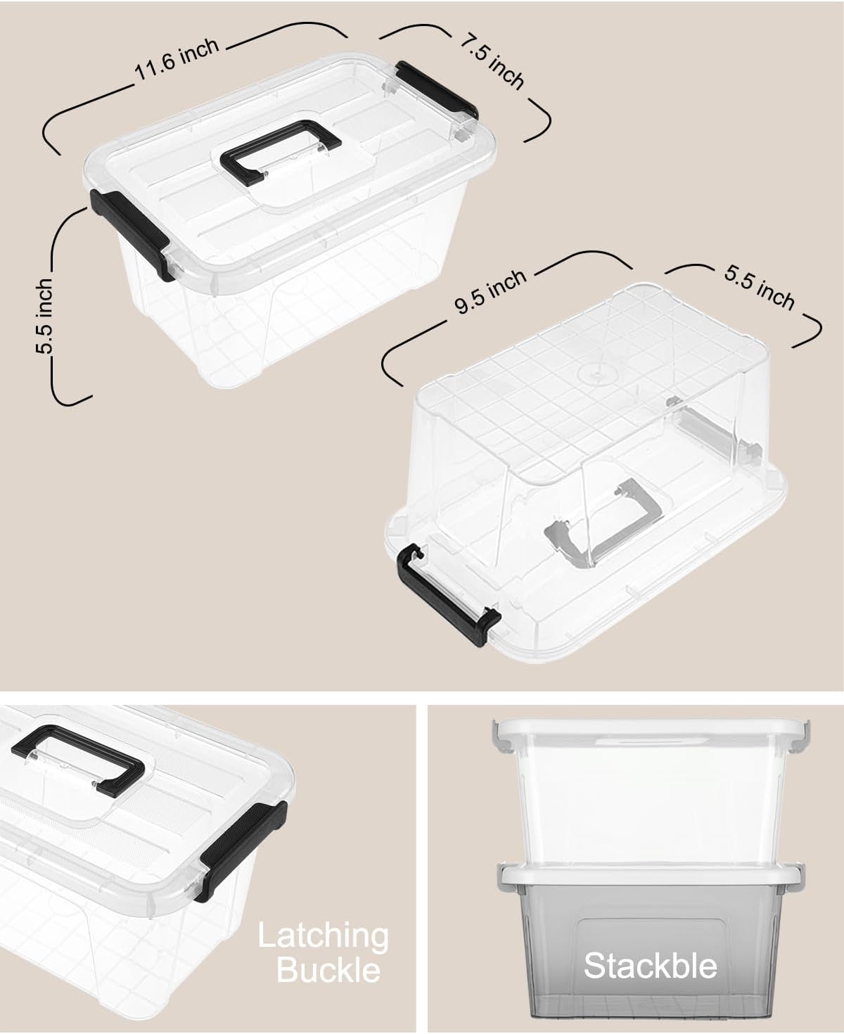 EOENVIVS Plastic Storage Bins with Lids 6 Pack Storage Organizer, 7 Quart Stackable Storage Boxes with Buckle Lids and Handle easy for Home Office Pantry Organization, Clear