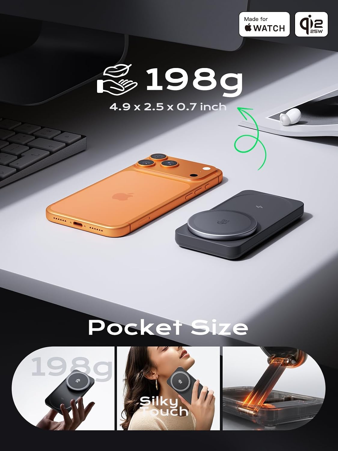 THREEKEY 3 in 1 Qi2 Wireless Charging Station, 25W Magnetic Charger with MFi-Certified Apple Watch Module for iPhone 17/16/15/14/13/12, AirPods, Pixel 10 Pro XL, 45W Adapter