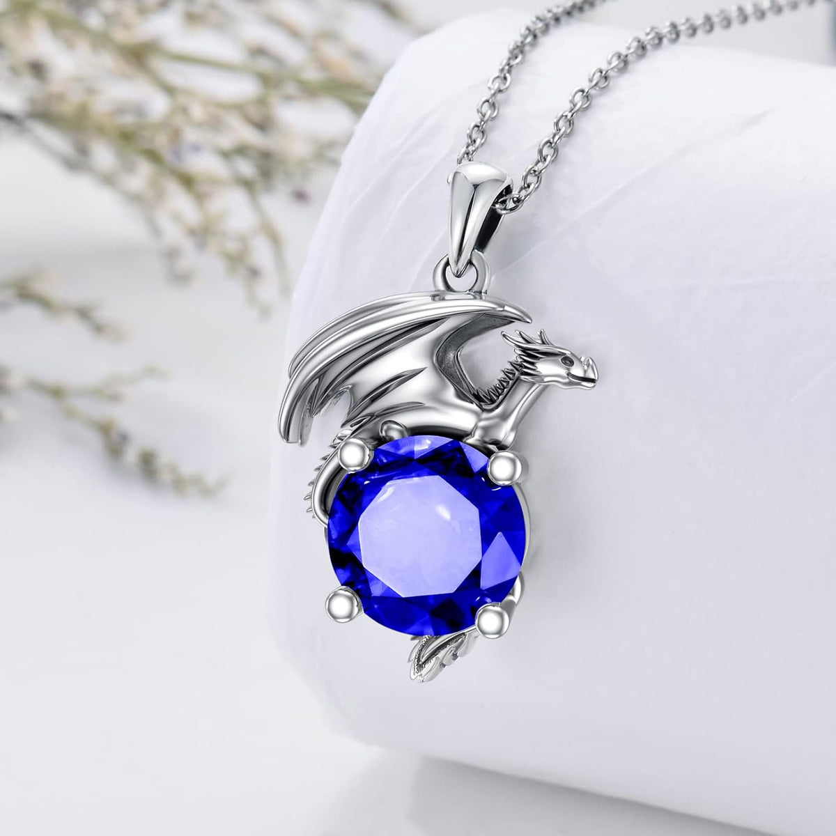Dragon Necklace for Women/Men Sterling Silver Necklace with Birthstone Gift for Women/Men