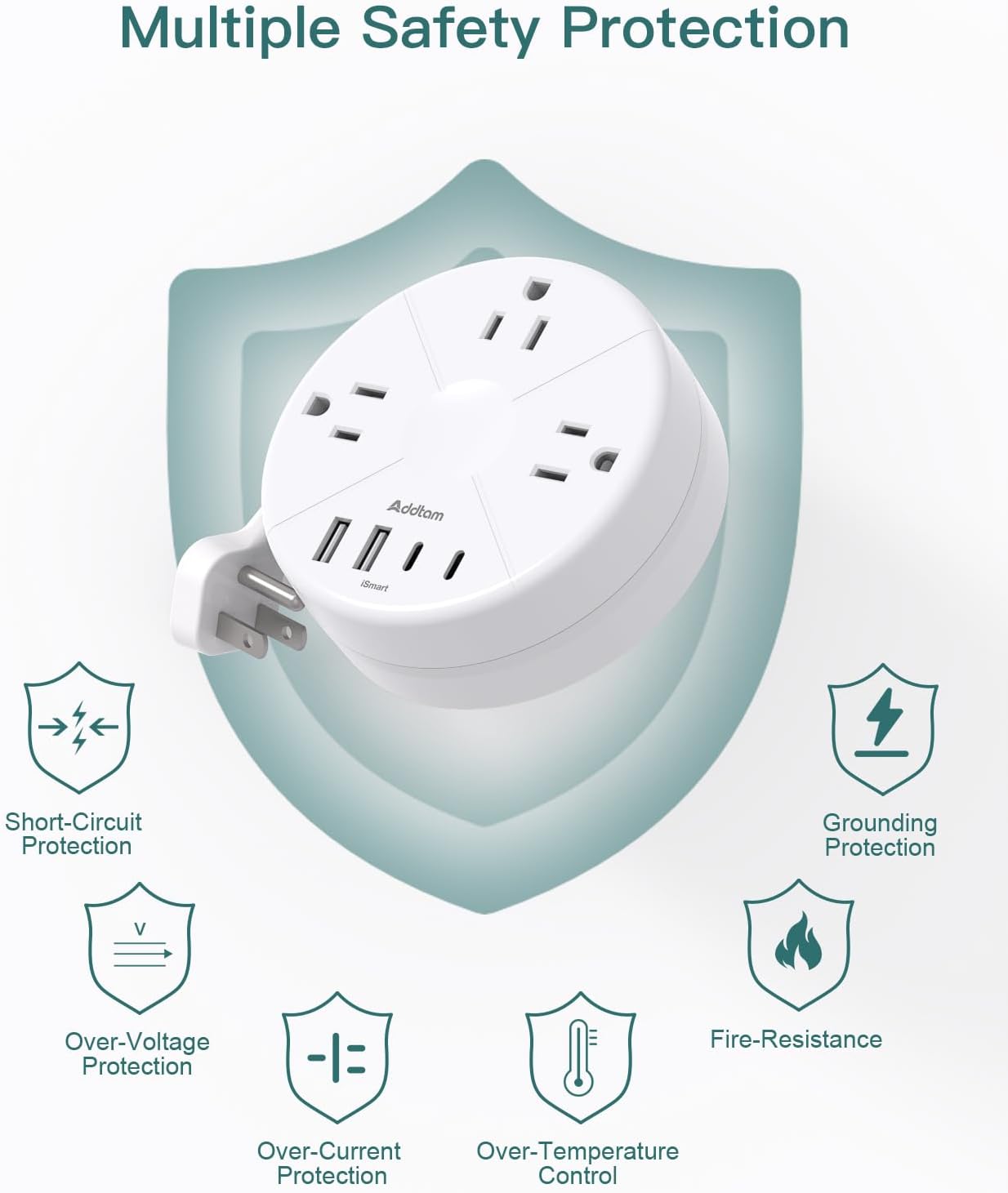 Addtam Travel Esstentials - Cruise Approved Power Strip with 5ft Retractable Cord, Ultra Thin Flat Plug, 3 Outlets 4 USB (2 USB C), Non Surge Protector for Travel/Cruise/Home/Dorm/Office, ETL Listed