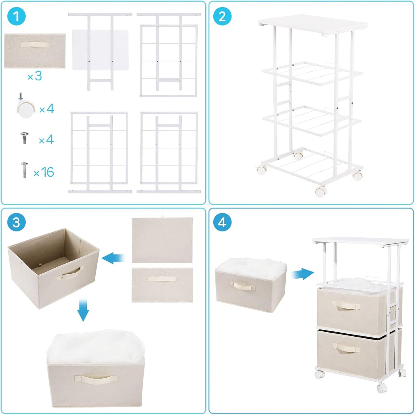 MAX Houser Dresser Tower with 3 Drawers for Bedroom, Fabric Storage Organizer Unit, Chest of Drawers with with WoodTop, Small Vertical Storage for Guest Room, Closet, Entryway, Nursery(Beige)