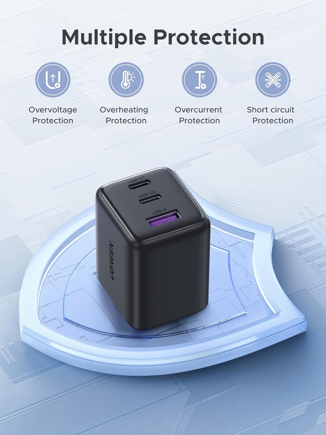 UGREEN 3-Port 30W USB C Charger, GaN II Compact iPhone Charger Fast Charging, Type C Power Adapter for iPhone 17/16/15 Series, Galaxy S26/S25/24, iPad, MacBook Neo/Air, Matt Black