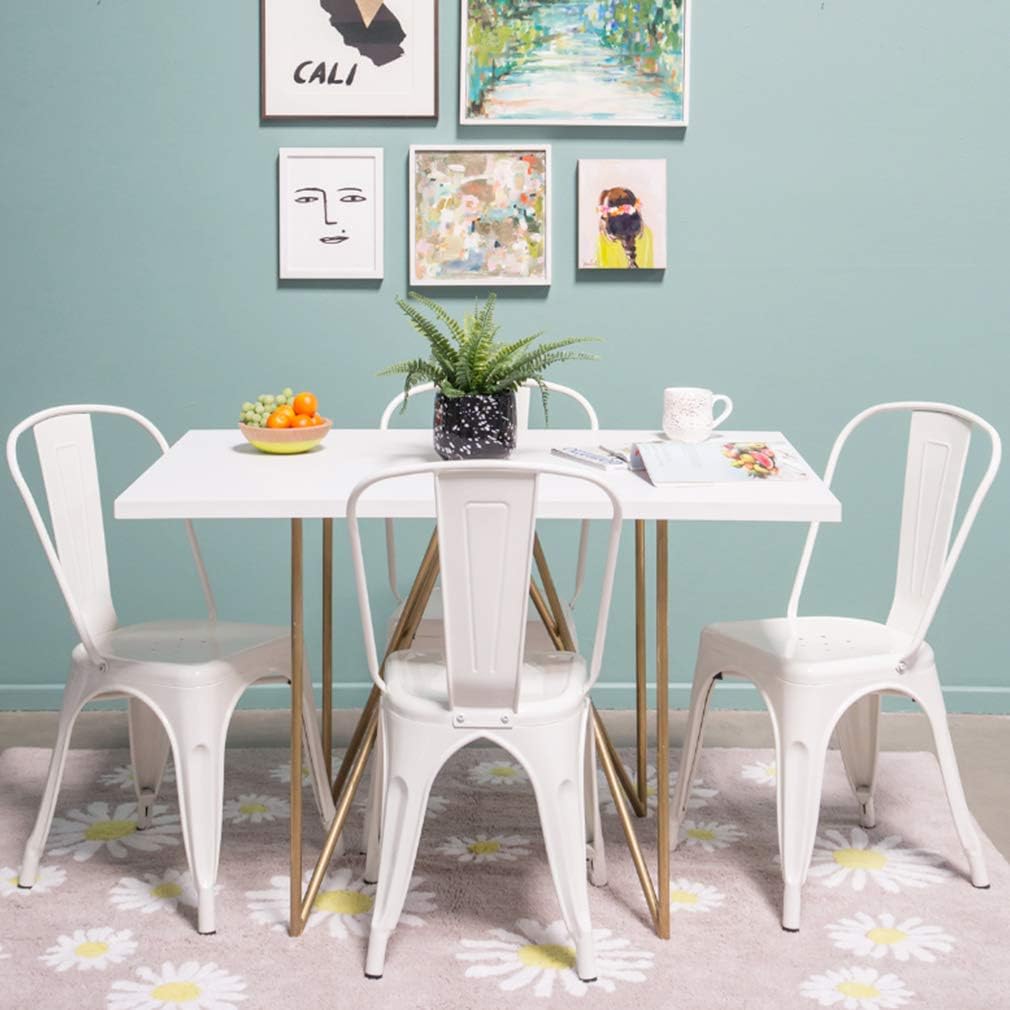 FDW | Set of 4 Metal Dining Chairs | Cream | Stackable Tolix Side Chairs with Backrest | Scratch-Resistant | Non-Slip Feet | Indoor/Outdoor Use | 330 lbs Capacity | Ideal for Kitchen & Restaurant