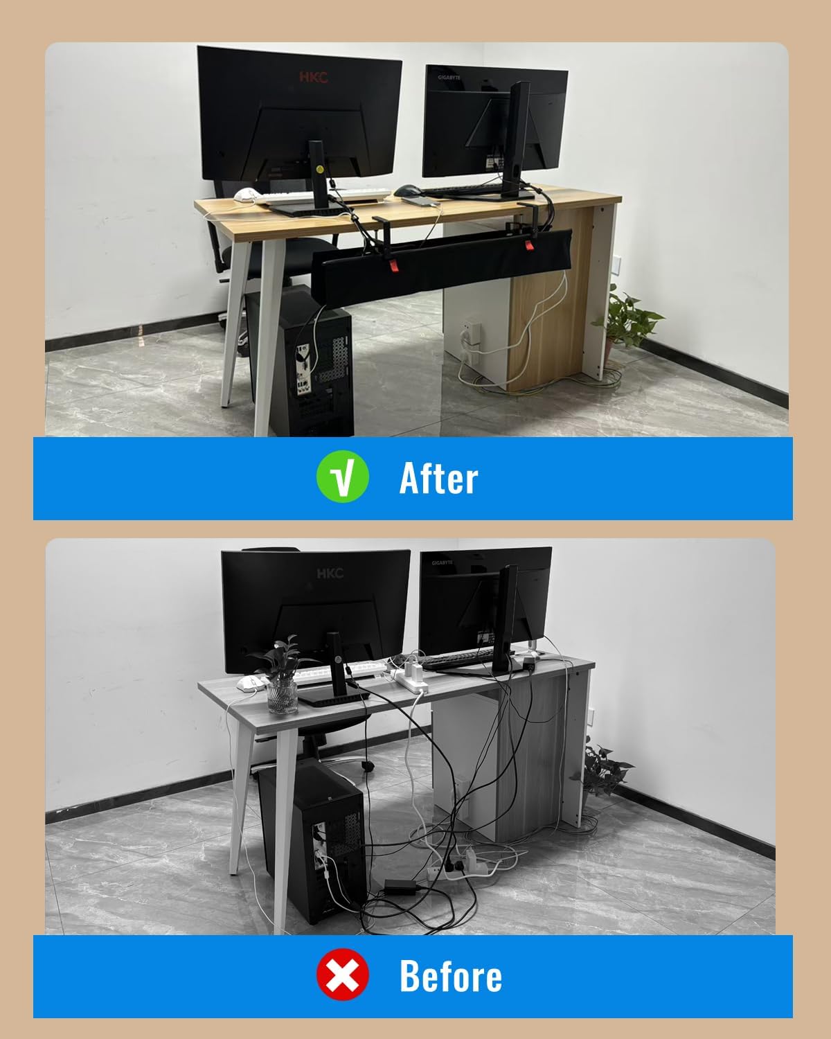 No Drill Under Desk Cable Management Tray, Cord Organizer for Table 36" | Upgraded Oxford Fabric, Cable Loop, for Home, for Office