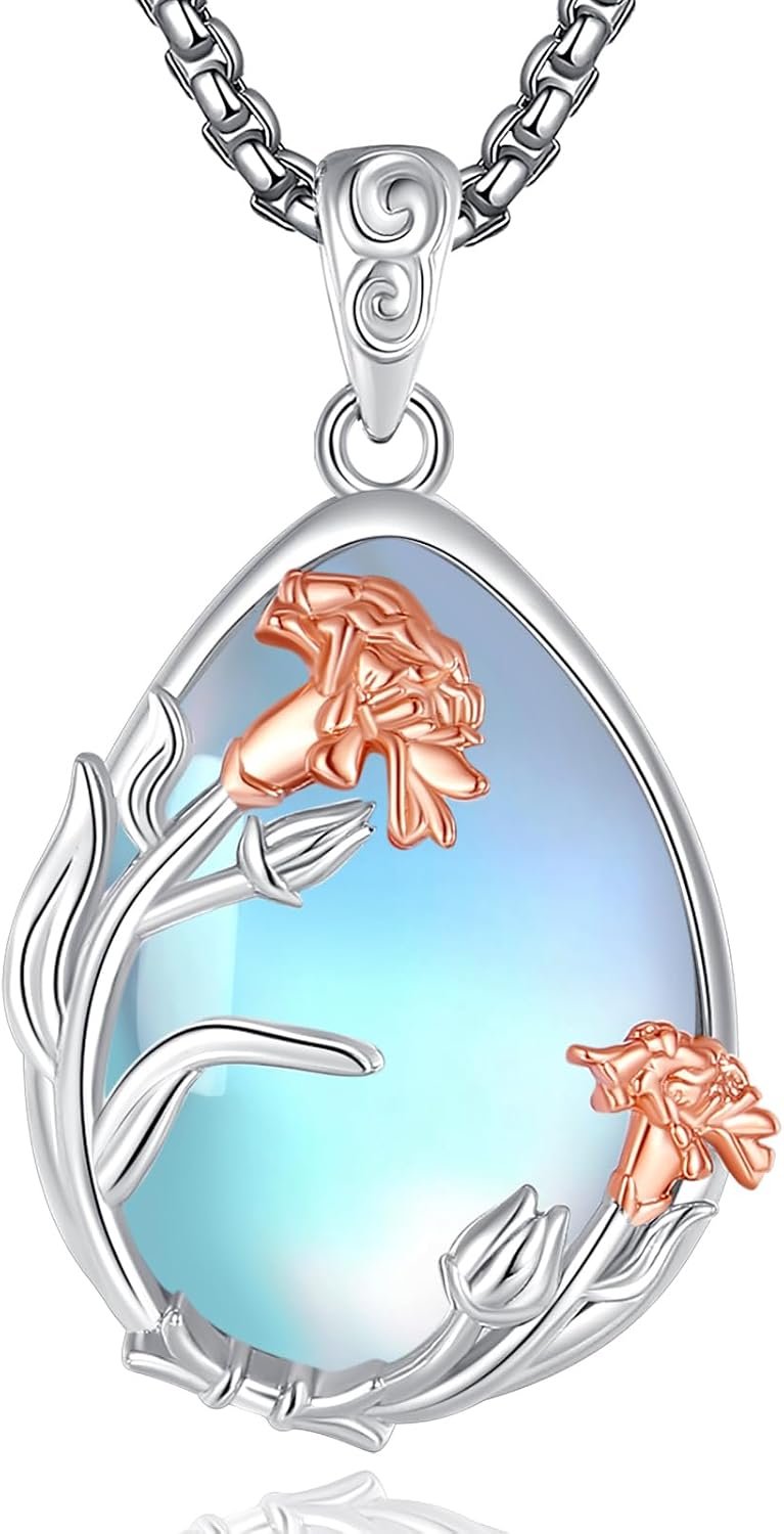 EUDORA Moonstone Turquoise Necklace for Women S925 Sterling Silver, Angel Tears Water Droplets Pendant Grandma Necklace Jewelry for Women Gifts for Mother in Law Mothers Day Gifts for Mom, 20"