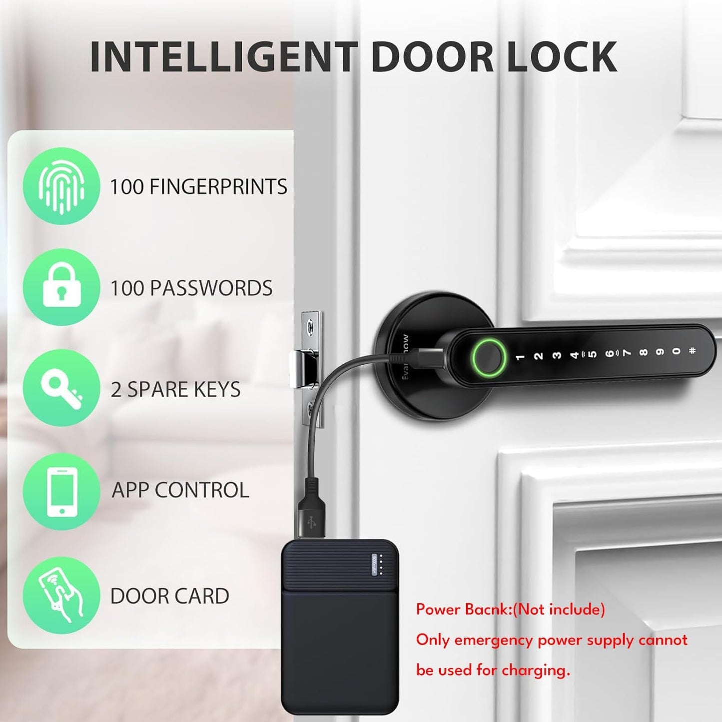 Smart Door Lock with Knob, Keyless Entry Door Locks with Handle, Fingerprint Door Knob for Bedroom/Front Door/Apartment,Generate Passcode Remotely Black
