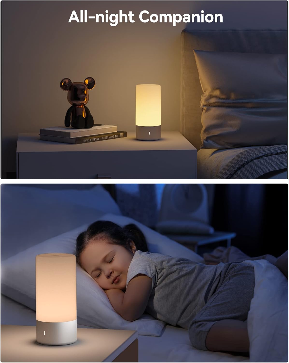 ROOTRO Table Lamp, [Advanced] Bedside Touch Control Lamp for Bedroom 3 Level Dimmable Warm White Lights with 256 RGB Color Mode Modern Deisgn Smart Nightstand Desktop LED Lamps Portable for Read