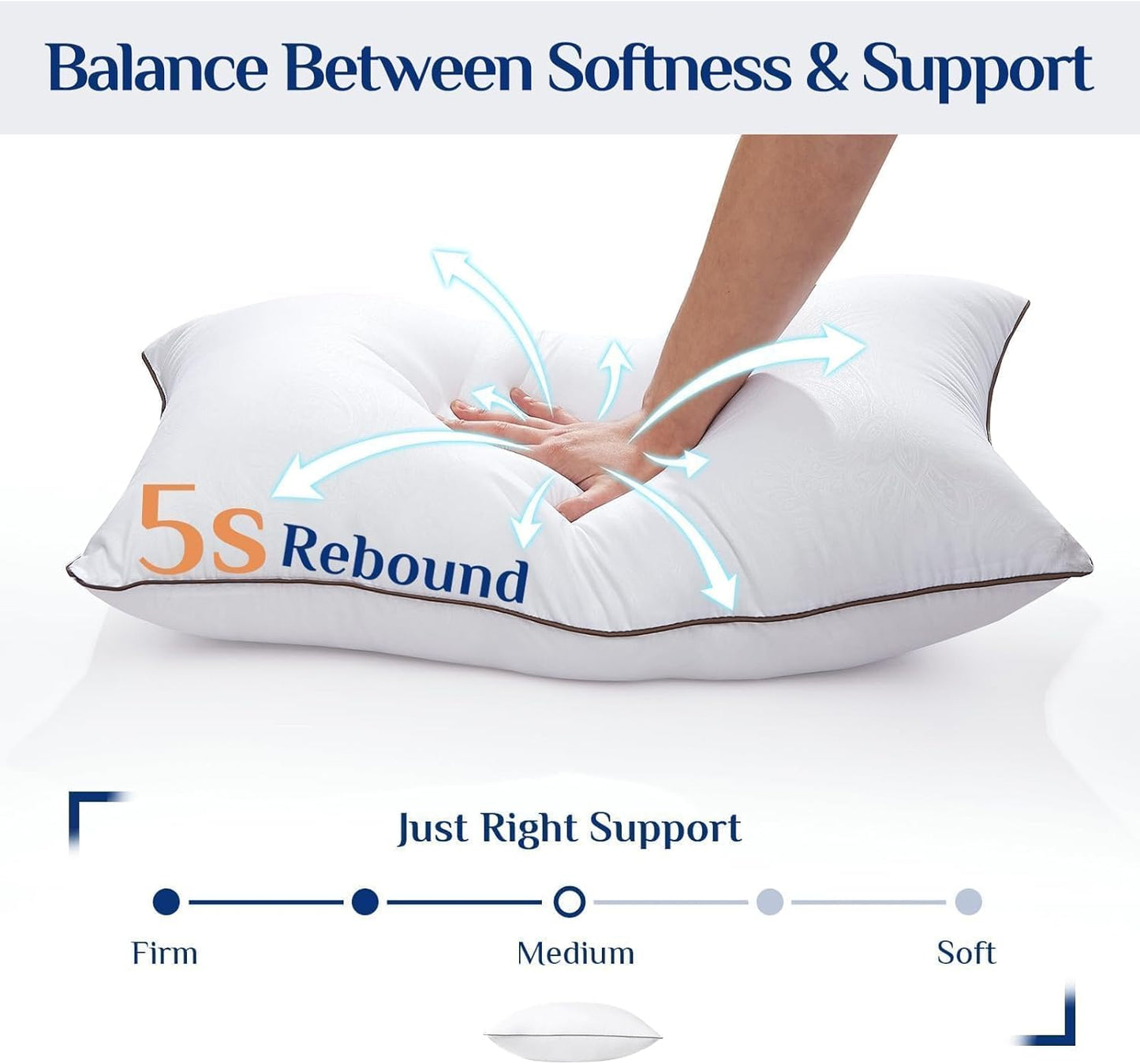 JOLLYVOGUE Pillows Queen Size Set of 4 for Sleeping, Soft and Supportive Bed Pillow with Down Alternative Filling for Side and Back Sleepers, Hotel Collection