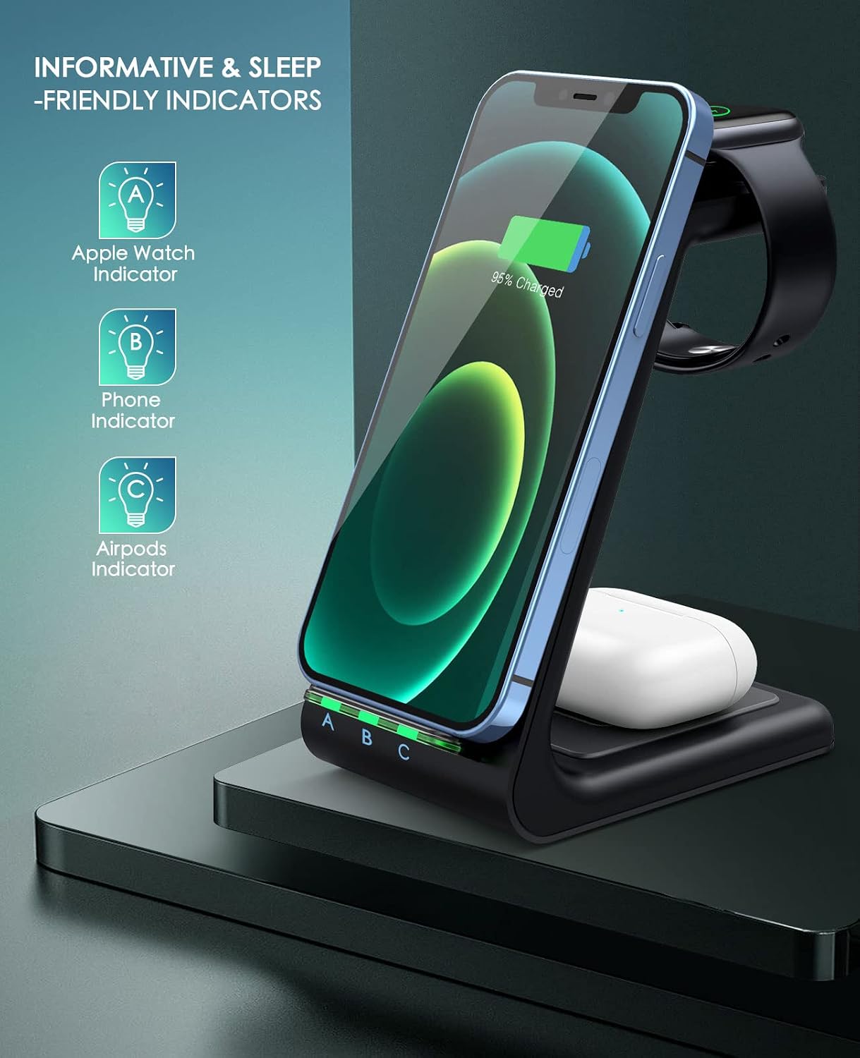 3 in 1 Wireless Charging Station, 2026 Upgraded Fast Desk Charger Station for iPhone 17 16 15 14 13 12 Pro Max Plus, Charger Stand for Apple Watch 10 9 8 7 6 5 4 3 2 SE, Airpods 4 3 2 Pro(Black)