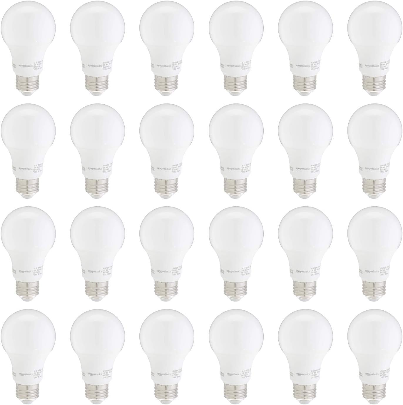 Amazon Basics A19 LED Light Bulbs, 60W Equivalent, Daylight White 5000K, Non-Dimmable, Energy Efficient 9W, E26 Base, 10,000 Hour Lifetime, 24-Pack