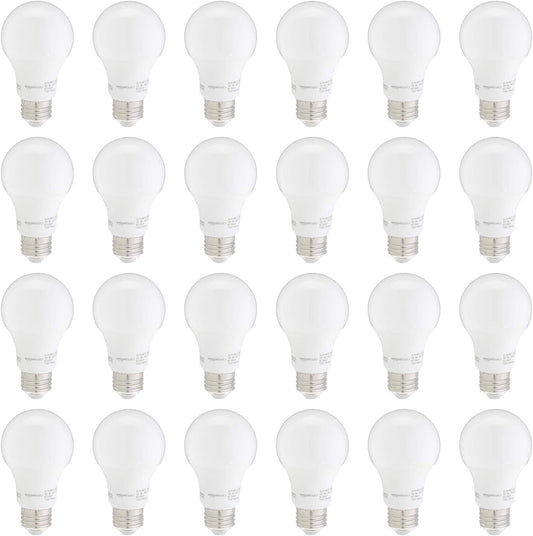 Amazon Basics A19 LED Light Bulbs, 60W Equivalent, Daylight White 5000K, Non-Dimmable, Energy Efficient 9W, E26 Base, 10,000 Hour Lifetime, 24-Pack