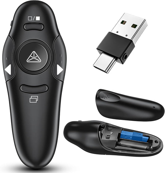 2-in-1 USB Type C Presentation Clicker Wireless Presenter Remote Clicker for PowerPoint Presentations with Clicker, RF 2.4GHz USB C PowerPoint Clicker Slide Advancer for Computer/Mac/Laptop