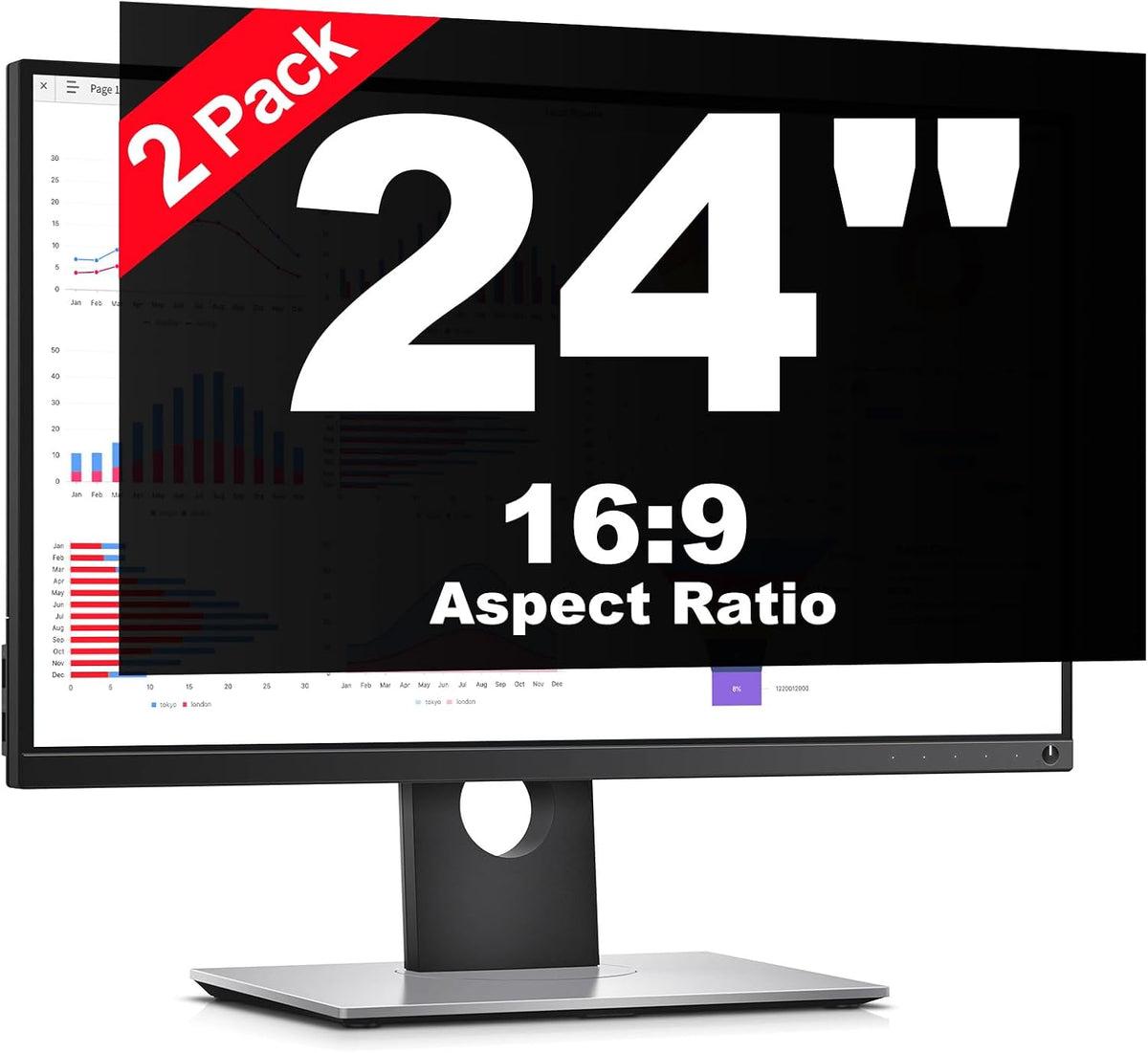 [2 Pack] 27 Inch Computer Privacy Screen Protector for 16:9 Widescreen Monitors-Anti-Glare & Blue Light Filter,Anti-Spy Film,Reduces Eye Strain (Fits Most Desktop Screens)