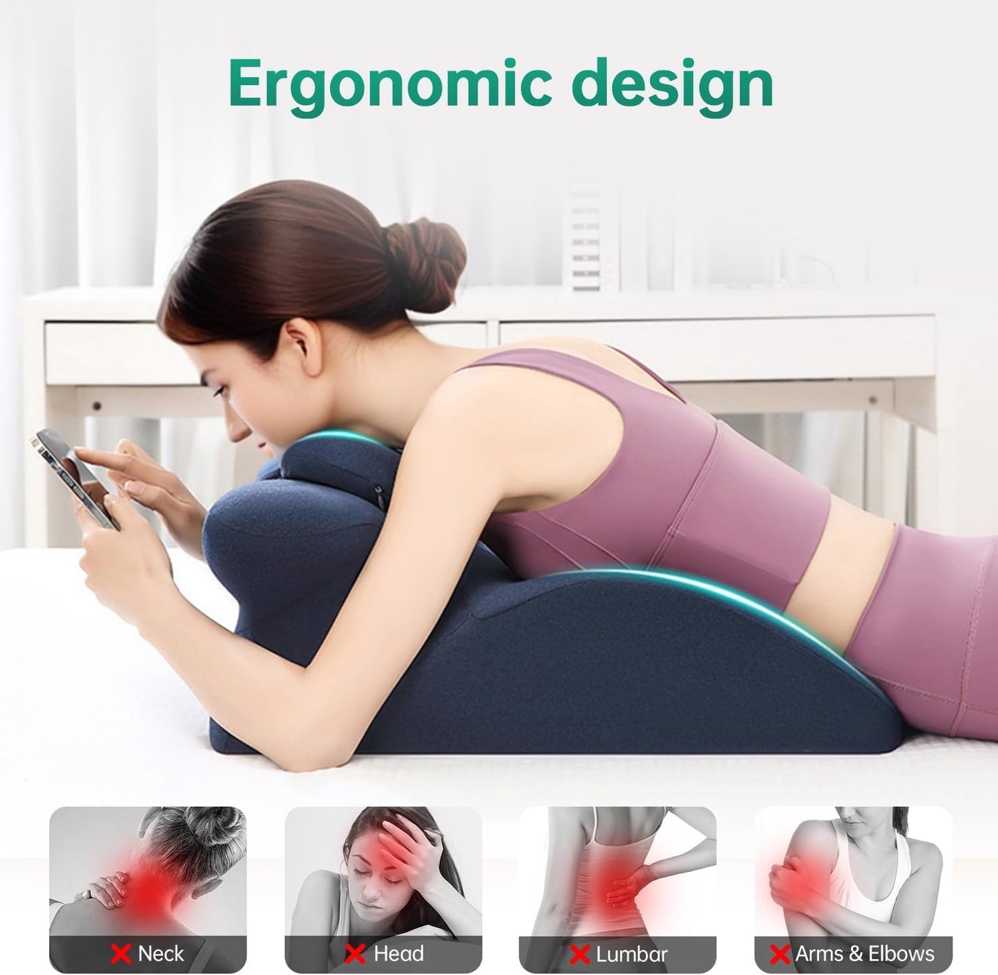 MOONYOOY Memory Foam Ergonomic Wedge Pillow for Sleeping, Acid Reflux & GERD Relief - Elevation Bed Support Pillow for Back Pain, Post Surgery Recovery, Reading with Removable Washable Cover