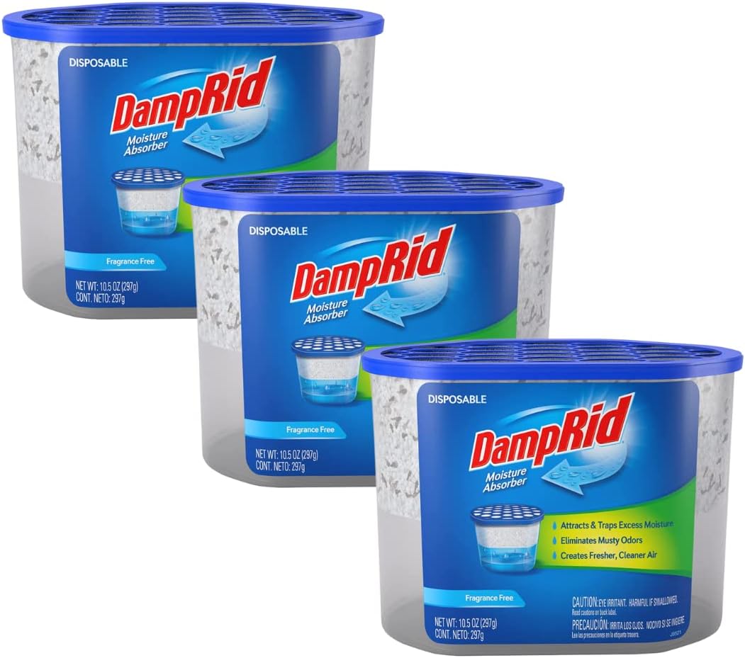 DampRid Fragrance Free Disposable Moisture Absorber - 10.5 oz. Each - 3 Pack – Attracts & Traps Excess Moisture, Eliminates Musty Odors, Creates Fresher, Cleaner Air White