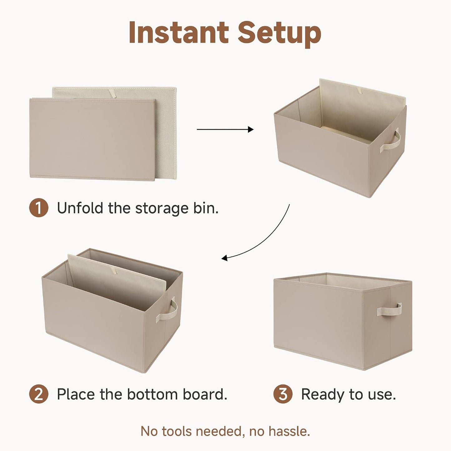 StorageWorks Closet Storage Bins, Light Brown, Large, 3-Pack | Closet Organizer Storage Baskets, Fabric Storage Bins for Shelves, Closet Organization, Organizer Bins