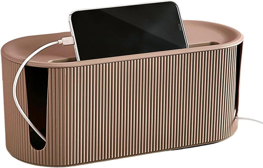Cable Management Box,Desk Cord Organizer Box with Groove Cover,Plastic Cord Hider Box,Large Cable Box Organizer for Storaging Power Socket/TV/Computer/Router/Games Console Cable (Milk Tea)