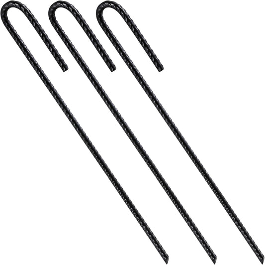 Wensilon Rebar U/J Hook Extra Heavy Duty, 12 inch x 1/4 inch Rust Proof Coated Steel Ground Anchors for Garden, Tent, Trampoline (50pcs, J-Hook)