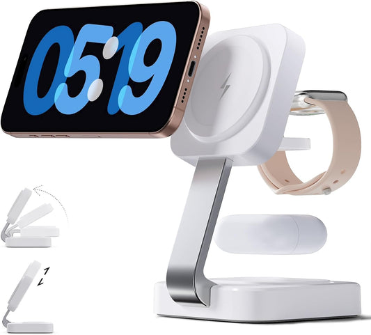 RYND 2026 Traveling Wireless Mag-Safe Fast Charging Station,Magnetic 3 in 1 Charger with iPhone 17 16 15 14 13 12 Pro Max Plus,Apple Watch Series & Air pods 4 3 2 Pro-Gifts for Wife & Husband(White)