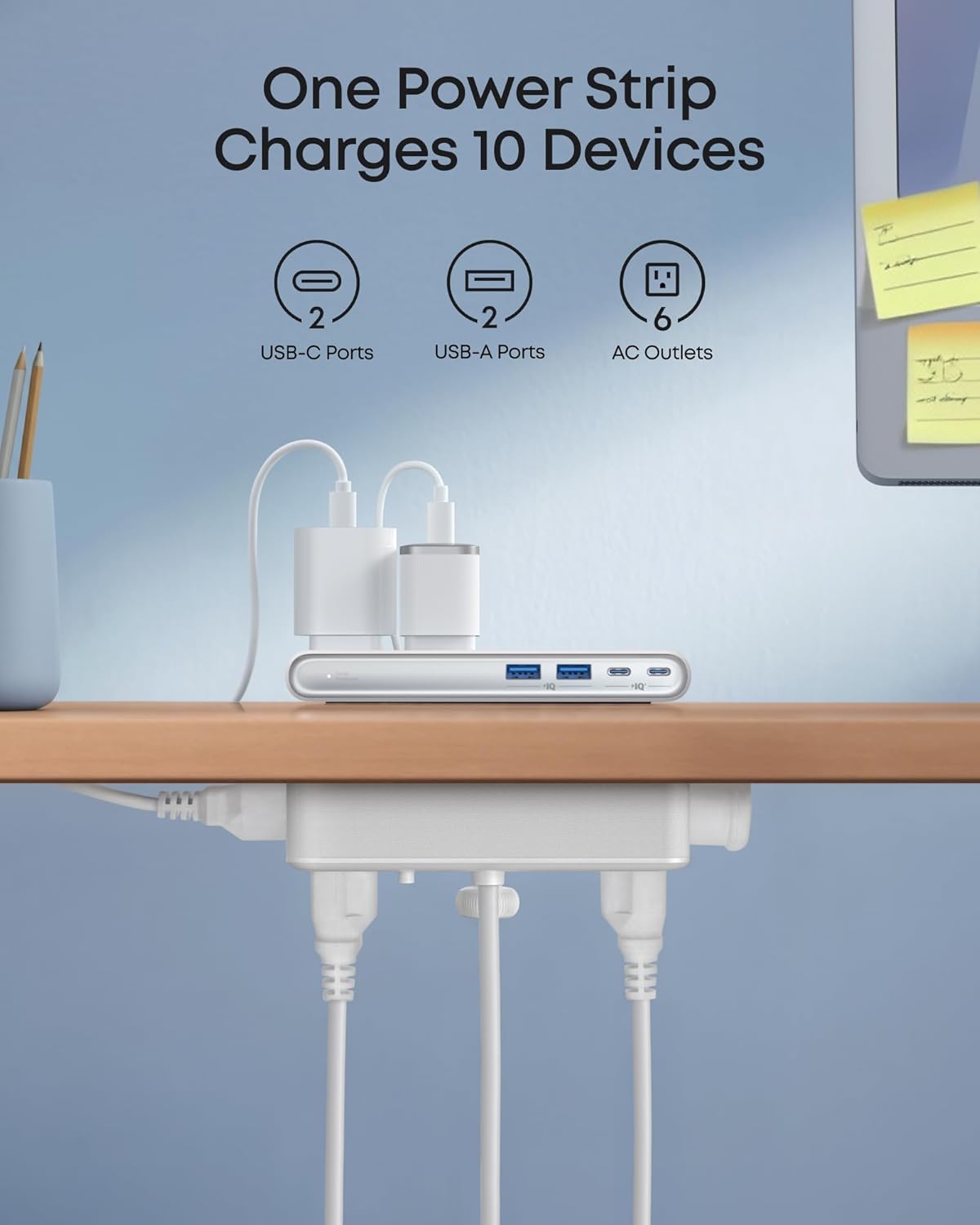 Anker Nano Power Strip, Desk Clamp with 1500J Surge Protector, 5ft Extension Cord, 70W Max Gaming Desk Accessories, 6 AC, 2 USB A, 2 USB C, Home Office Essentials, Fit 0.6~1.8'' Tabletop Edge