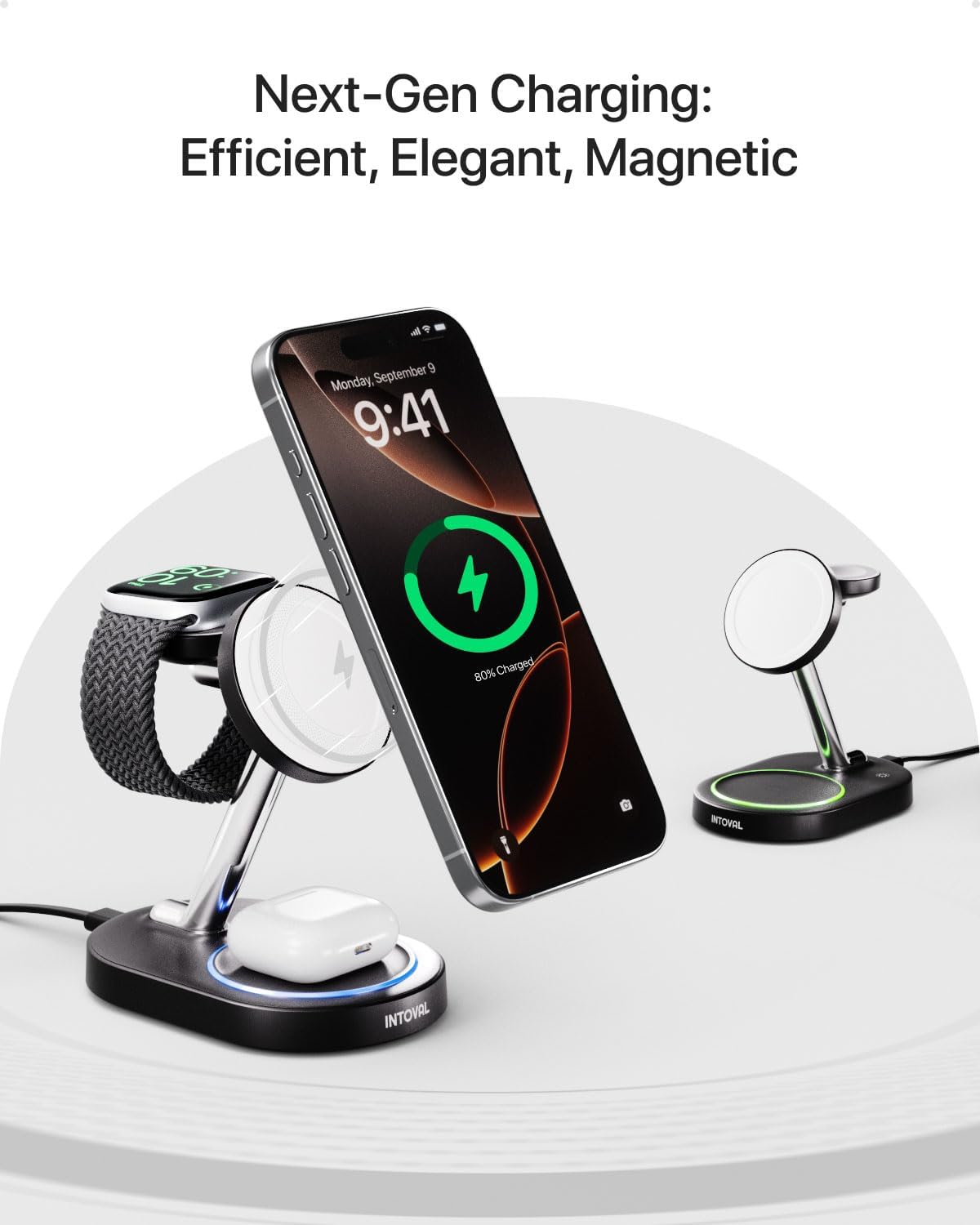 Charging Station for MagSafe Charger,Wireless Charging Station for iPhone MagSafe Charger,Intoval 3 in 1 Fast Magnetic Stand for iPhone 16/15/14/13 Apple Watch 10, Airpods. (Black)