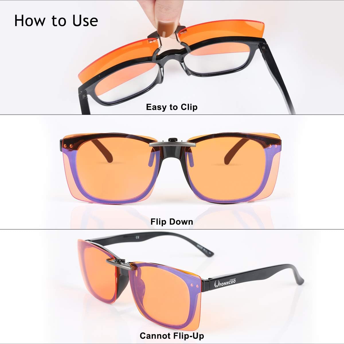 FONHCOO Clip-on Blue Light Blocking Glasses Womens Mens 2 Pack over Prescription Glasses Framless Lens Computer Gamer Eyeglasses
