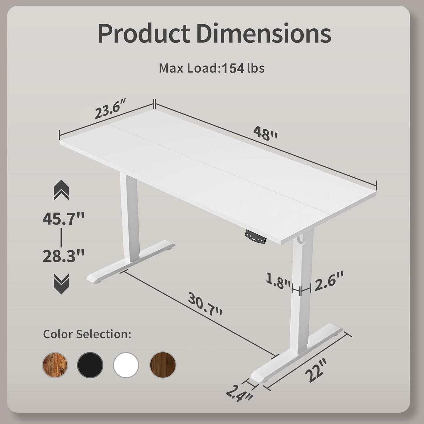 Agilestic Electric Standing Desk, 48 x 24 Inches Height Adjustable Desk, Sit Stand up for Work Office Home, Ergonomic Rising Computer Table with Memory Preset, White