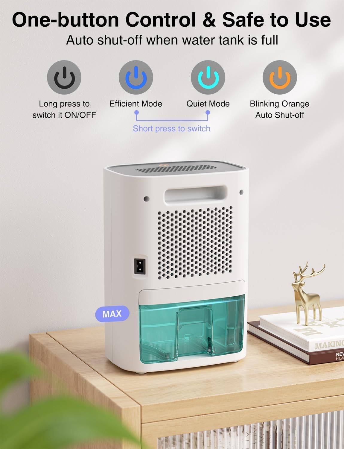 CLEVAST Small Dehumidifier for Home, 30oz Mini Quiet Dehumidifier for Bathroom Bedroom, Portable Compact Air Dehumidifier for Closet, RV, Camper