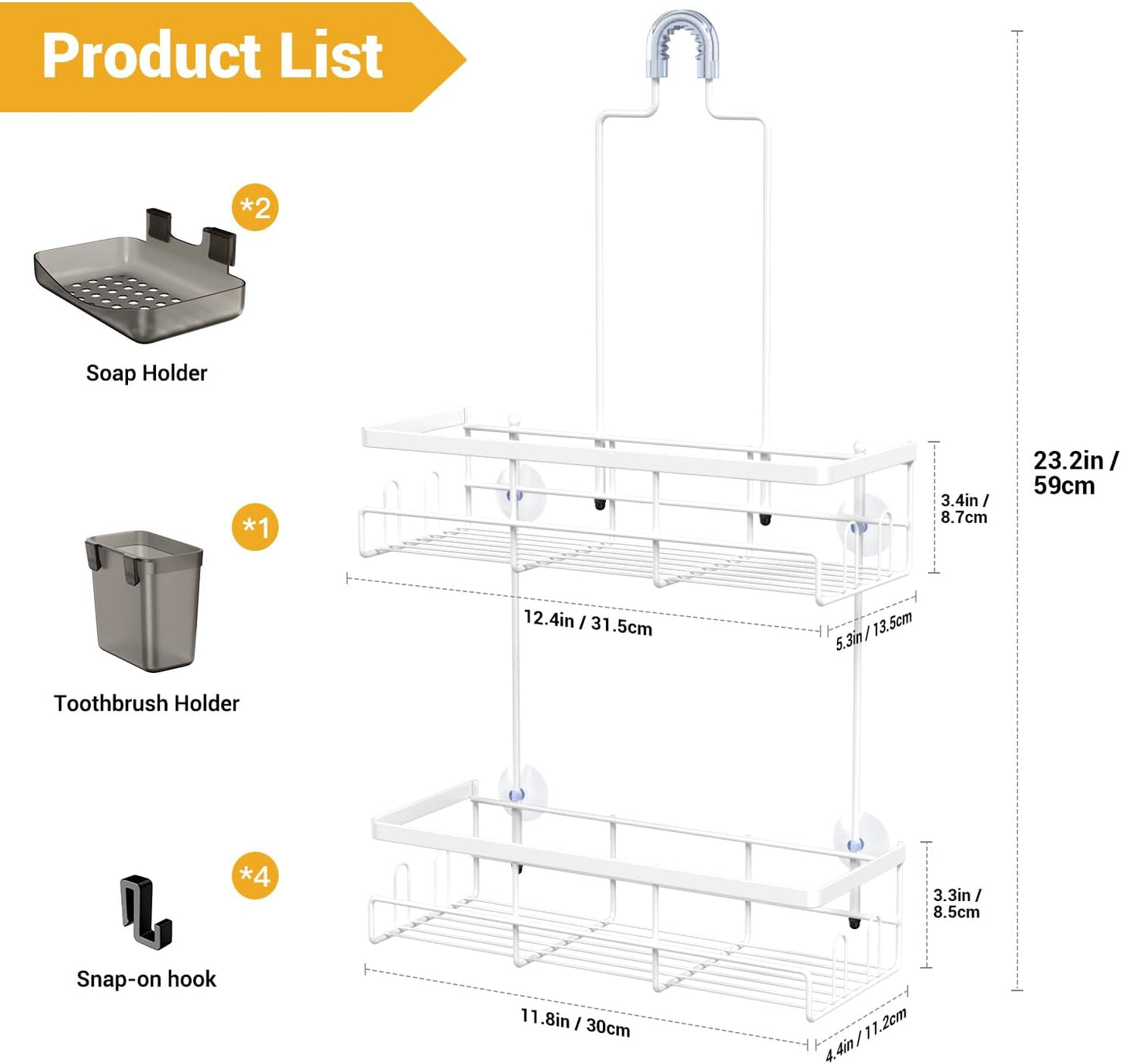 AKTECKE Shower Caddy Hanging Bathroom Organizer: Rustproof Shelf for Inside Shower - No Drilling Racks Over Showerhead - Bath Shelves for Shampoo Soap
