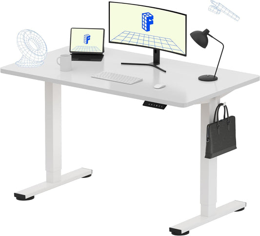 FLEXISPOT EN1 One-Piece Standing Desk, Electric Adjustable with 4 Memory Presets, 176 LBS Capacity, Stable & Quiet, Seamless Desktop for Home Office & Dual Monitors, 48"x24" White(White Frame)