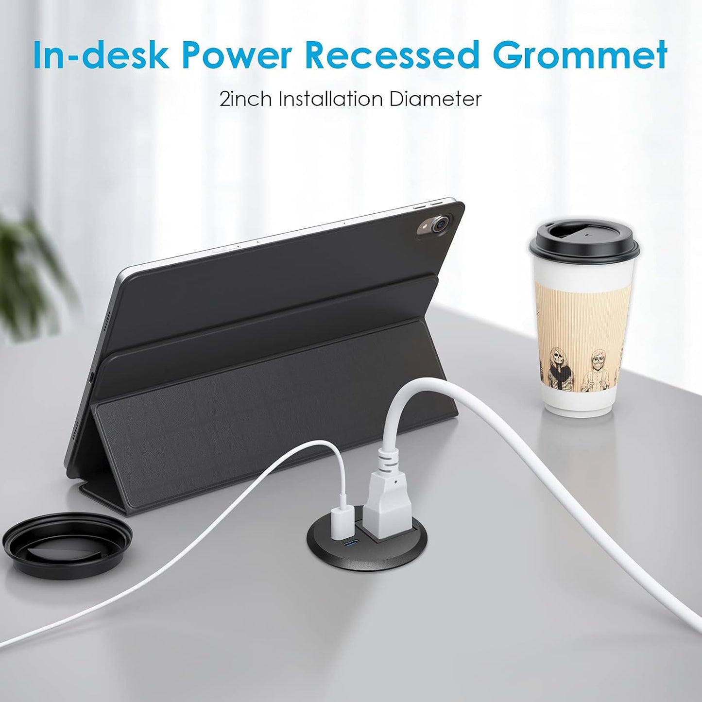 Desktop Power Grommet, 2 inch, USB C PD 20W Fast Charging Station, Desk Hole Outlet,ETL Listed (2, 6 FT Cable)