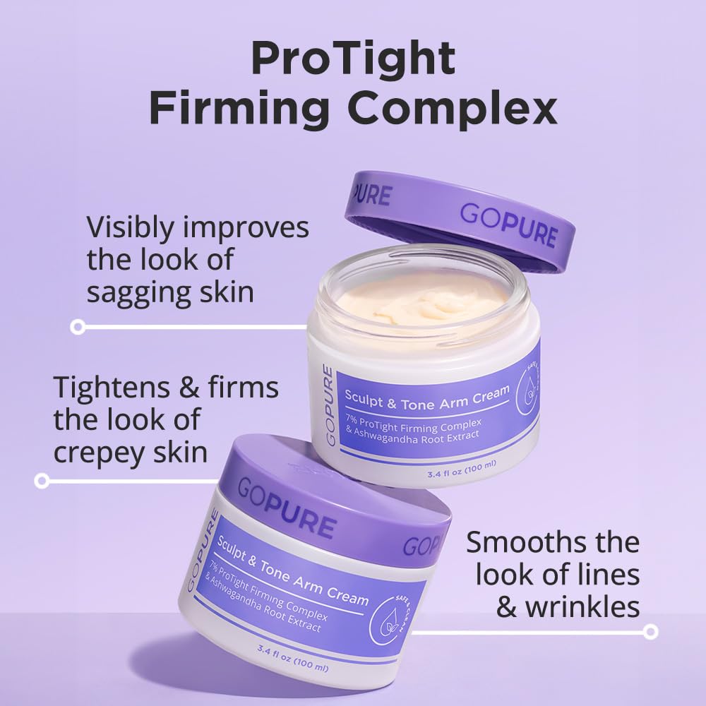 goPure Sculpt & Tone Arm Cream - Firming & Tightening Cream - Smooths, Lifts, Sculpts the Look Of Arms - ProTight Complex - Rice Protein, Shea Butter, Avocado - Clinically Tested - All Skin Types