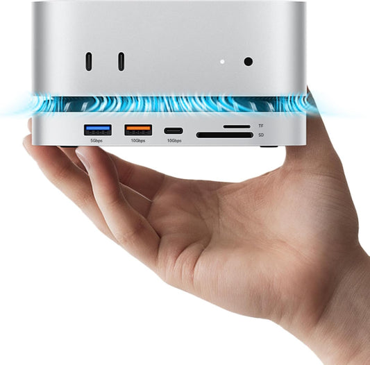 MOVE SPEED mini M4 Dock Enclosure, 10 in 1 Aluminum Stand Hub, 10Gbps USB-C/A, 4K60Hz HDMI, SD/TF Reader, Space-Saving Vertical Design