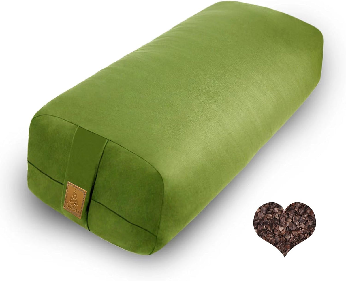 Organic Buckwheat Bolster (24X10.5X5.5 in) Supportive Rectangular Meditation Pillow 100% Cotton Cover Yoga Pillow