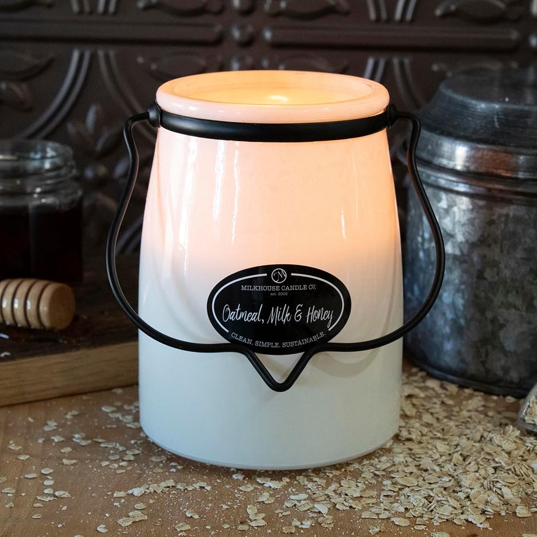 Milkhouse Oatmeal, Milk & Honey Soy Candle, 22 oz Butter Jar, 120+ Hr Burn