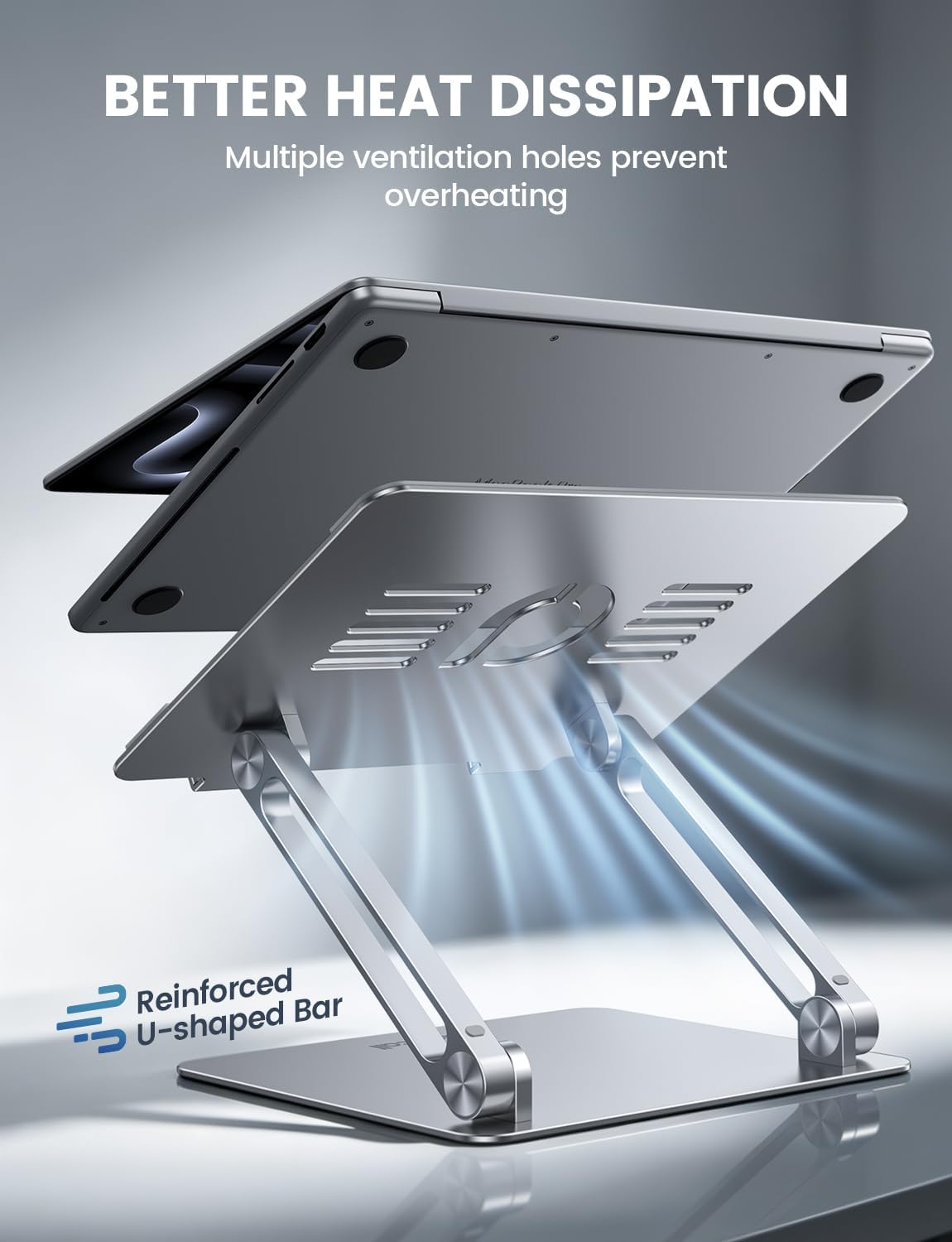 Lamicall Adjustable Laptop Stand, Portable Laptop Riser, Aluminum Laptop Stand for Desk Foldable, Ergonomic Computer Notebook Holder for MacBook Air Pro HP, Office Desk Accessories (10-17.3'')- Silver