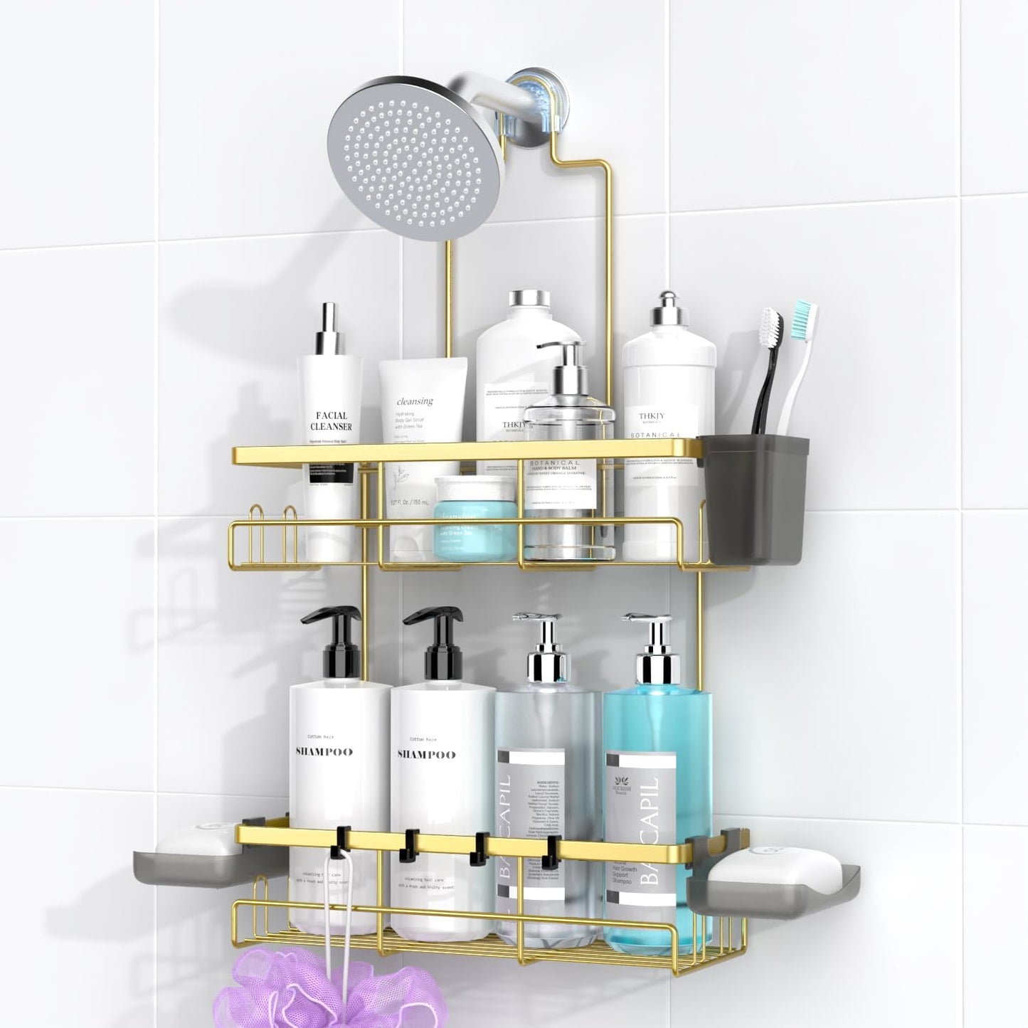 AKTECKE Shower Caddy Hanging Bathroom Organizer: Rustproof Shelf for Inside Shower - No Drilling Racks Over Showerhead - Bath Shelves for Shampoo Soap