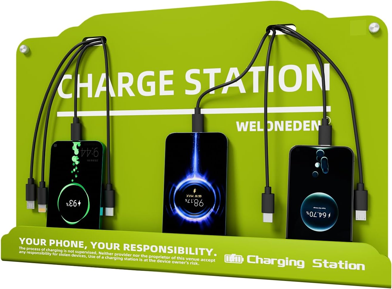 Wall Mounted Cell Phone Charging Station Mobile Phone Charging Station | Fast Charging 8 Device | Compatible with iPhone ipad Smartphone Tablets Port | Great for Offices Hotel Hospital Airport (Green)