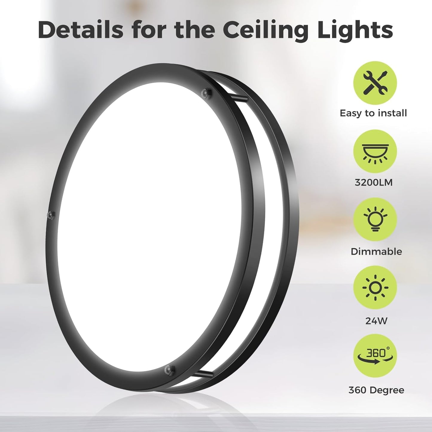 hepside 13inch Flush Mount Ceiling Light Fixture 2 Pack, Dimmable & 5 Color Temperatures Ceiling Light Black, 24W 3000K 3500K 4000K 5000K 6500K Adjustable Ceiling Lamps for Bathroom Bedroom Hallway