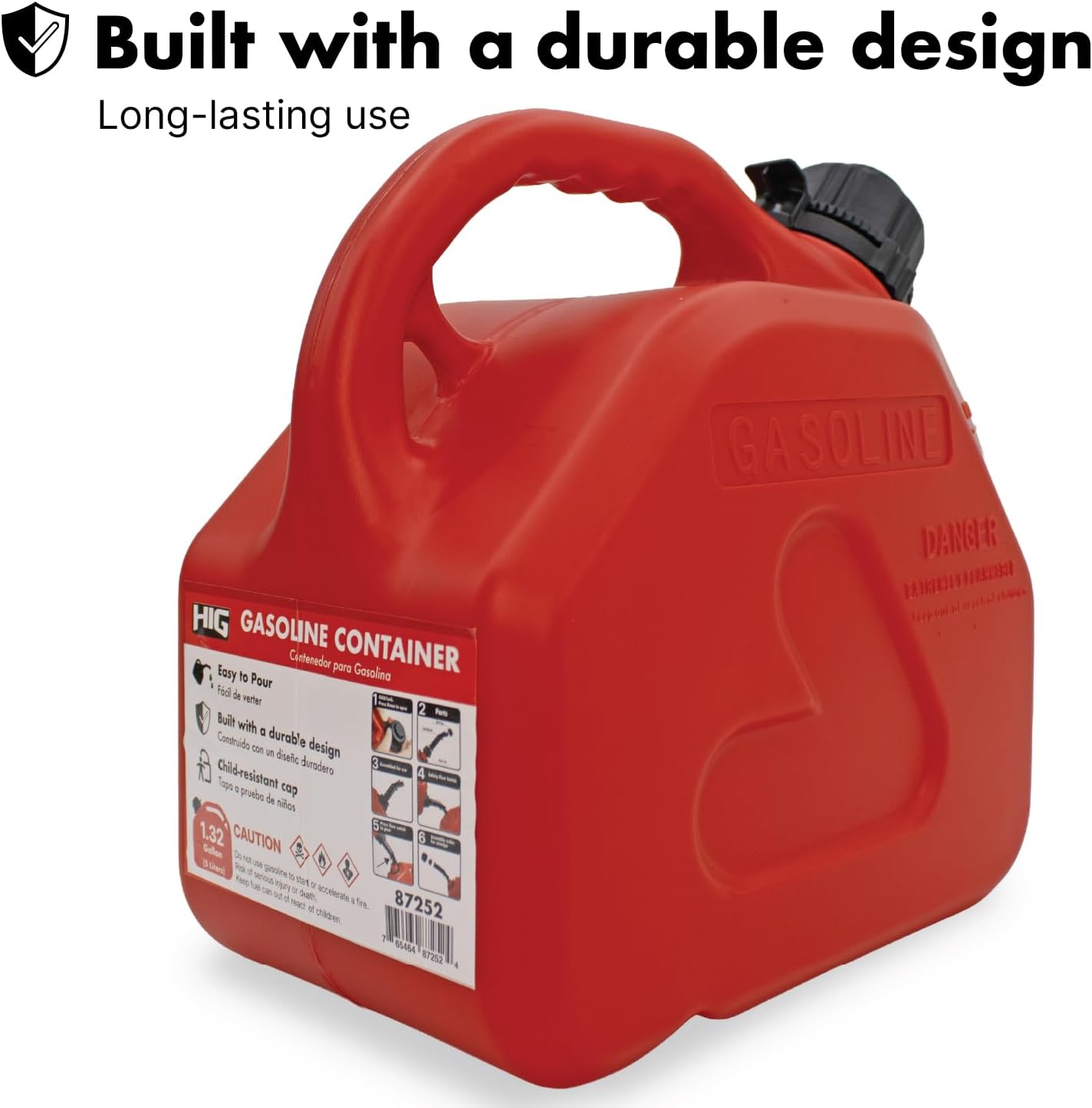 LAUCO Portable Fuel Tank, Gas Container, 1.5 Gallon Gas & Diesel Container with Transfer Hose and Nozzle, Mobile Fuel Storage for Boats, Docks, Farm, Shop & Garage 87252