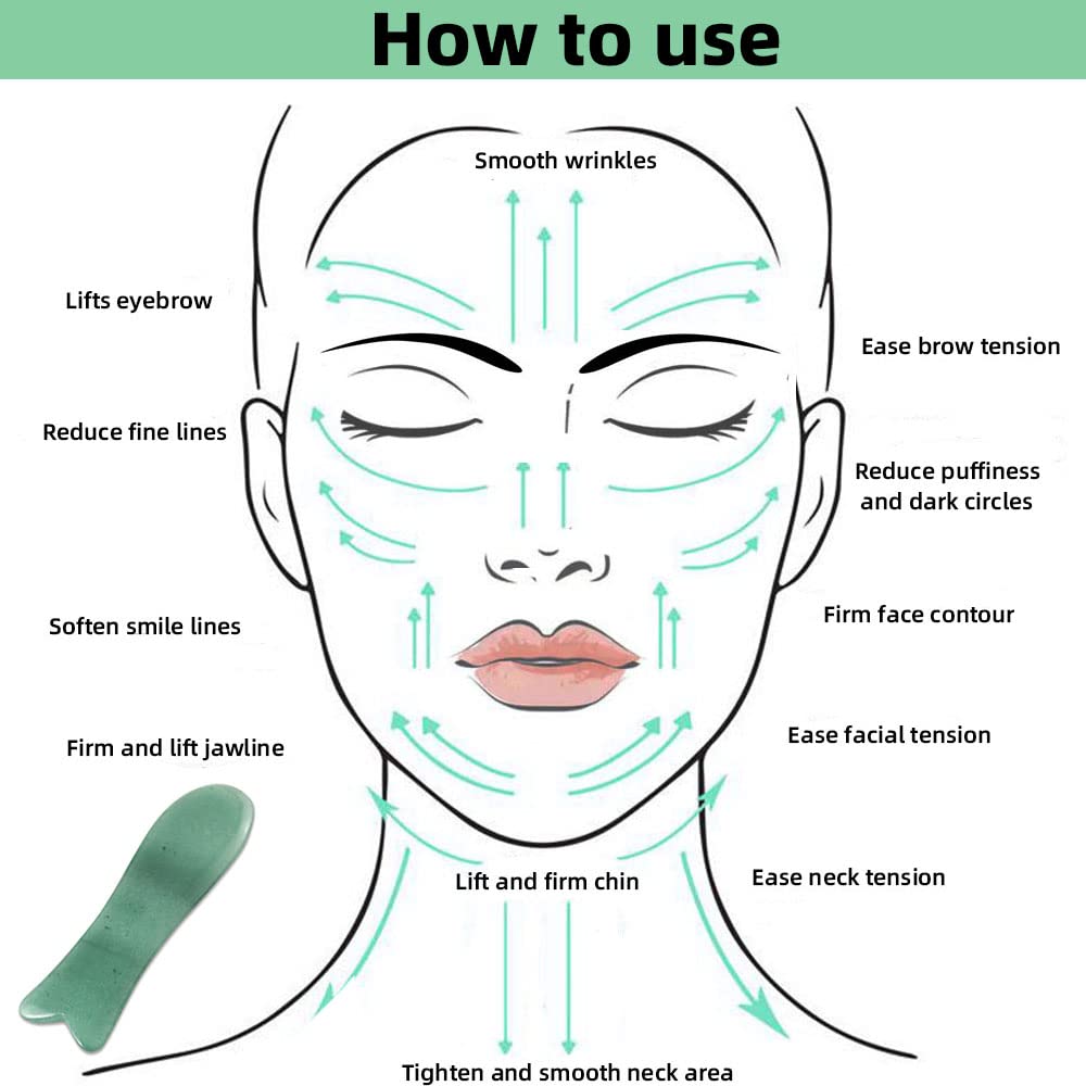 Facial Gua Sha Tool for Chin Massage Tool Natural Jade Stone Gua Sha Board for Face SPA Acupuncture Therapy Trigger Point Treatment