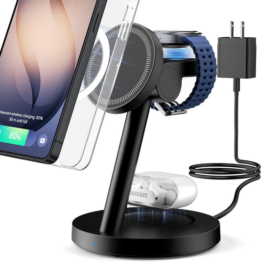 KPON for Samsung 3 in 1 Charging Station, Magnetic Wireless Charger Stand for MagSafe for Samsung Galaxy S26 Ultra/S25/Z Fold7/Flip7, Phone Watch Charger Dock for Galaxy Watch Ultra/8/7 and Buds