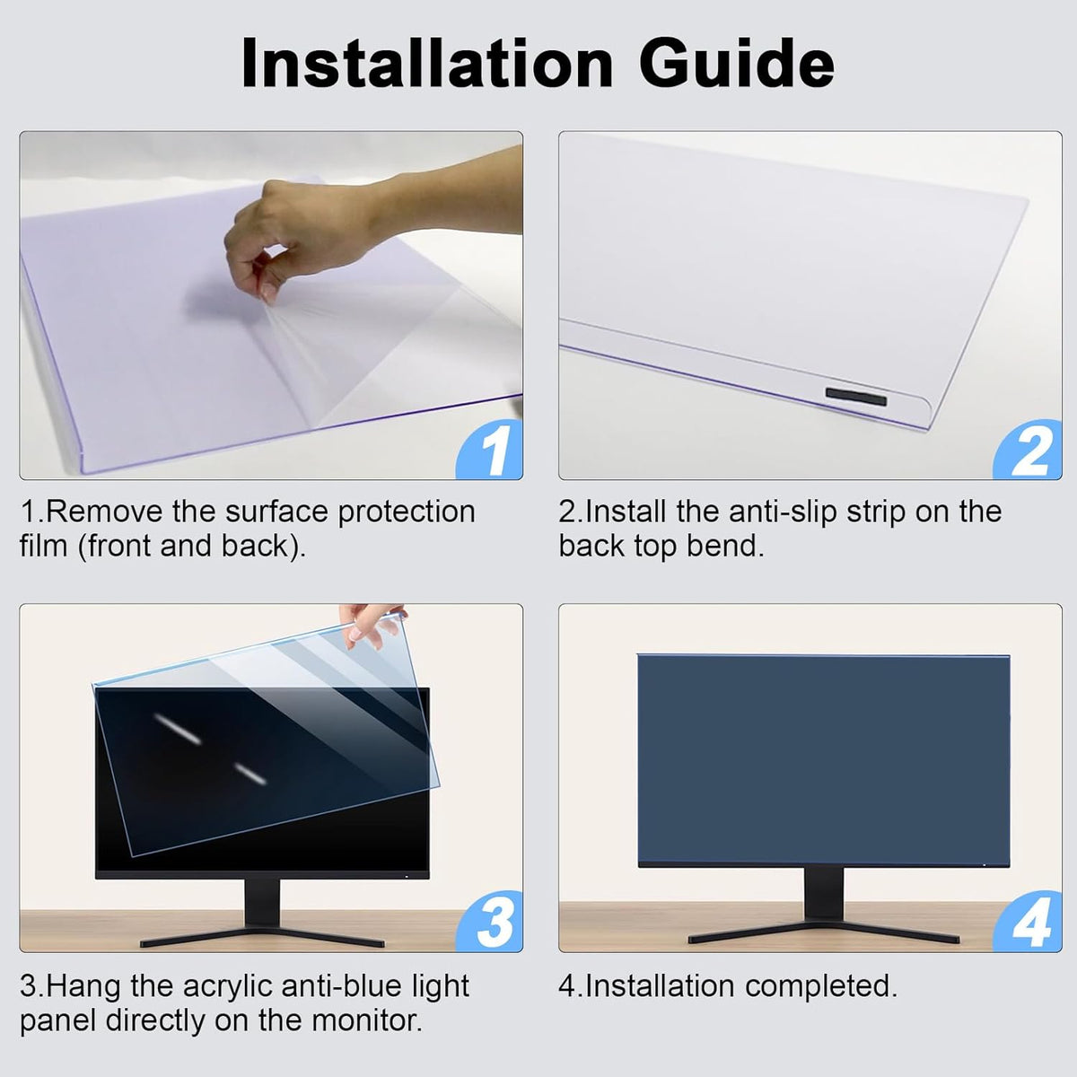 27-28 Inch Blue Light Filter for Computer Monitor, Computer Screen Blue Light Blocker Panel (24.8''x14.6'') for Widescreen Desktop LCD TV PC Monitor, HD Not Anti-Glare