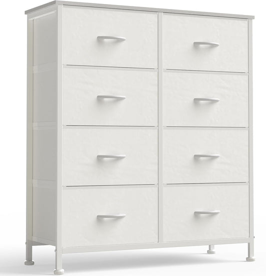 OLIXIS 8 Drawer Storage Dresser with Wood Top - Wide Fabric Chest Organizer for Bedroom, Closet, Living Room,Tower Cabinet, TV Stand, Hallway Entryway Furniture,White