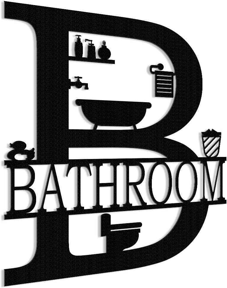 XORT Metal Bathroom Wall Decor, Farmhouse Metal Bathroom Wall Art, Funny Bathroom Sign for Modern Home Hanging Decorations. (Black - 12 x 14 inch)